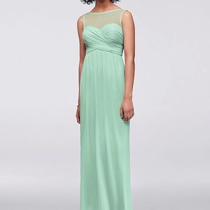 David’s Bridal Long Mesh Dress w Illusion Neckline